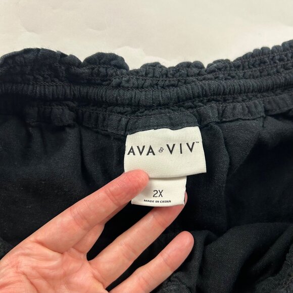 Ava & Viv Black Linen Blend Wide Leg Lounge Pant 2X - Picture 4 of 7